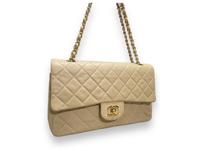 1989’ Vintage CHANEL Double Flap Bag Beige Gold hardware