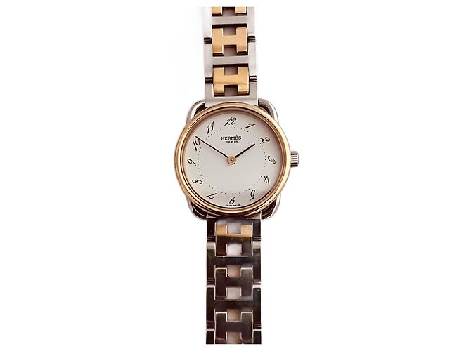 Orologio Hermès Arceau placcato oro e acciaio quadrante bianco