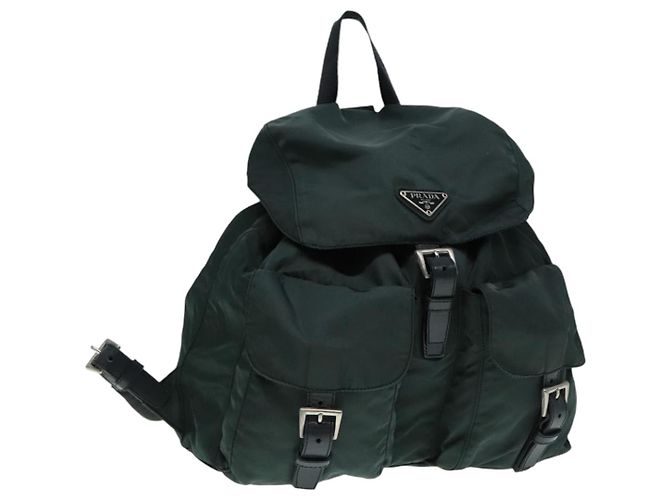 PRADA Backpack Nylon Khaki Silver Auth 90473 Silvery