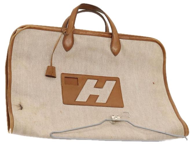 Hermès HERMES Garment Cover Canvas Leather Beige Auth bs17258