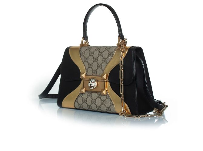 Osiride Handtasche mit Gucci, Supreme Monogramm Braun Schwarz Golden
