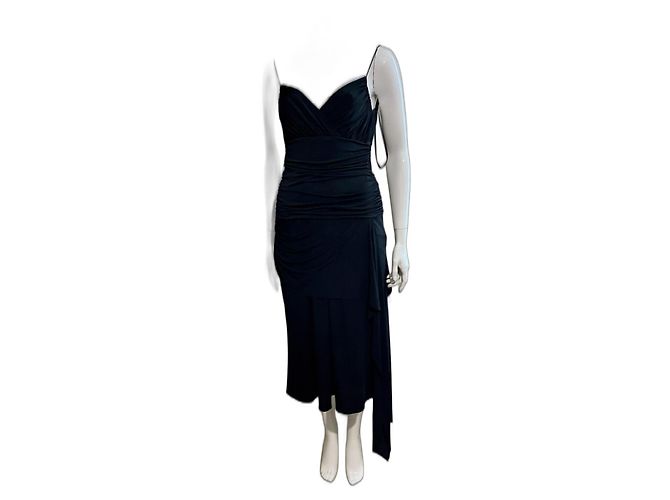 Vera Wang Asymmetrisches Abendkleid mit geraffter Taille Schwarz