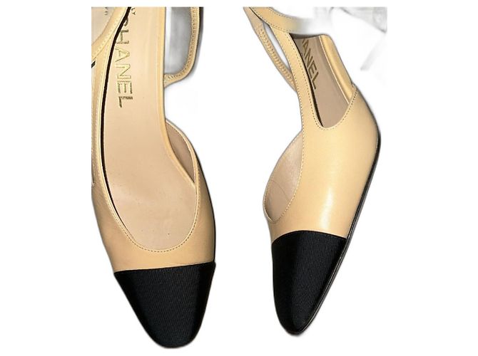 Chanel Slingback Heels Beige Leather 39
