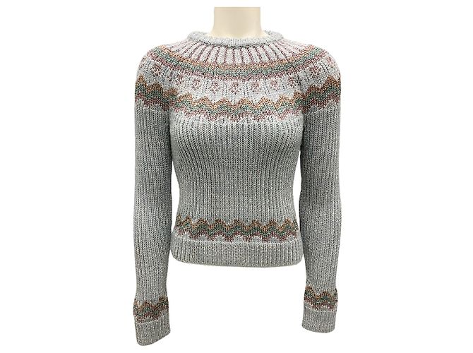 Valentino Leichtblauer Metallic-Strick-Fairisle-Pullover
