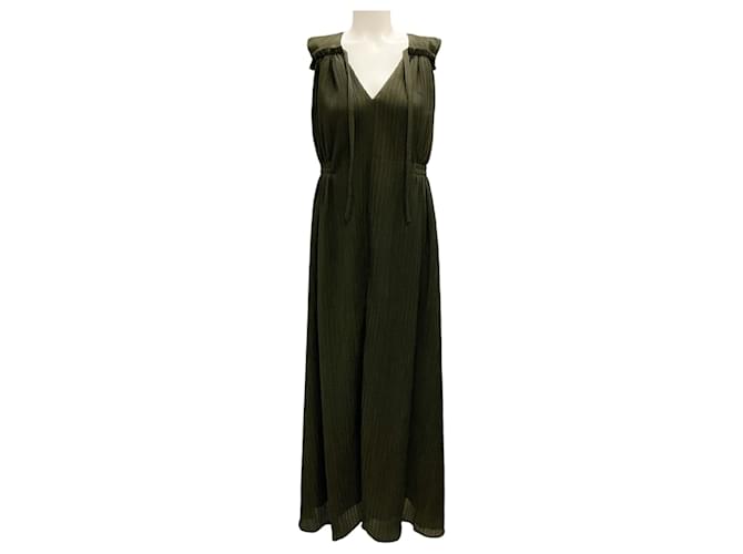 Autre Marque Deveaux Olive Green Sleeveless Plisse Maxi Dress Polyester  ref.1669203