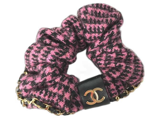 Chanel Scrunchie Nero Rosa Gold hardware 