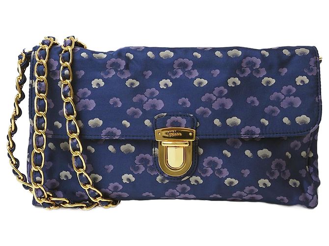 Prada Nylon Chain Shoulder Bag Navy blue