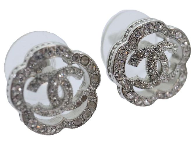 Orecchini CHANEL Camelia in metallo argento CC Auth 89077
