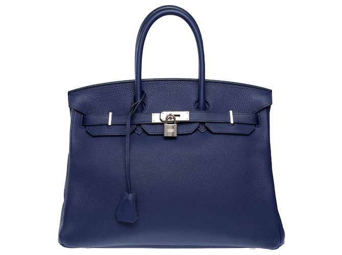 Hermès HERMES Birkin 35 Bag in Blue Leather - 102149