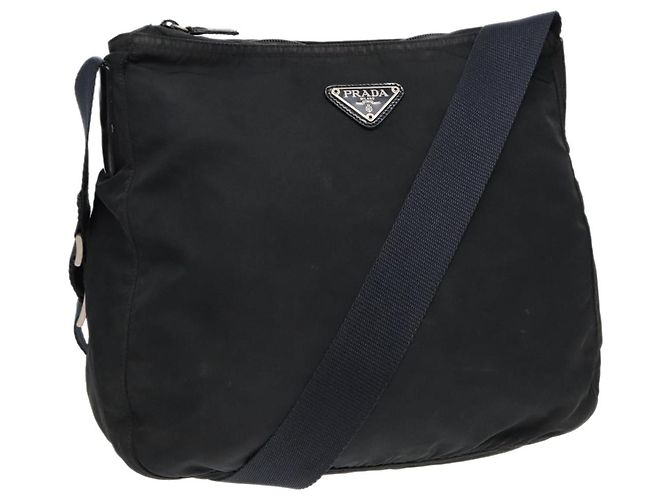 Borsa a spalla PRADA in nylon nero Auth bs18091