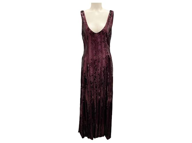 Autre Marque Galvan London Oxblood Sequined Burnished Valletta Dress Purple Polyester  ref.1675146