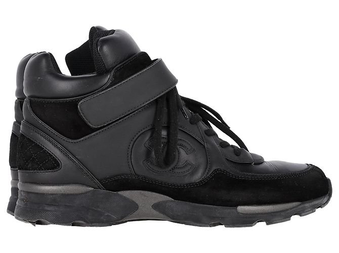 Sneakers alte Chanel CC in pelle nera e camoscio Nero