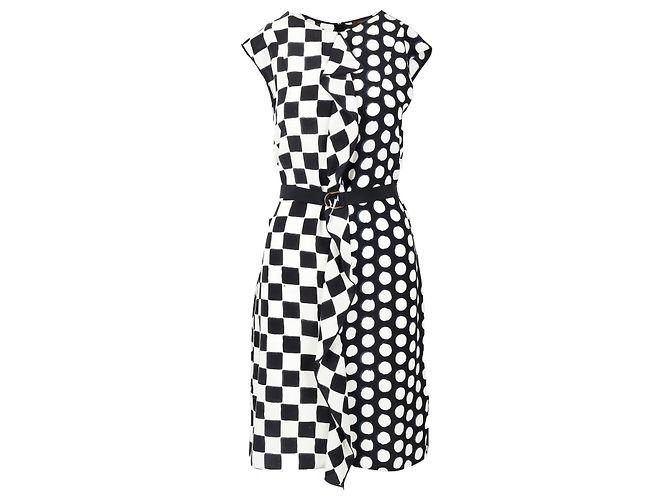 Vestido de xadrez e bolinhas Louis Vuitton - anos 10 Branco