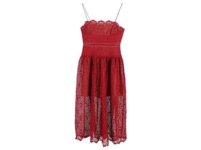 Self portrait Ärmelloses Midi-Spitzenkleid von Self-Portrait aus rotem Polyester