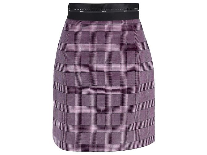 Falda mini A-line de lana rosa con estampado de cuadros Príncipe de Gales MSGM