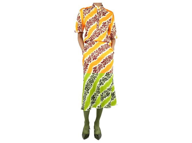 Autre Marque Orange silk printed midi dress - size UK 6  ref.1675949