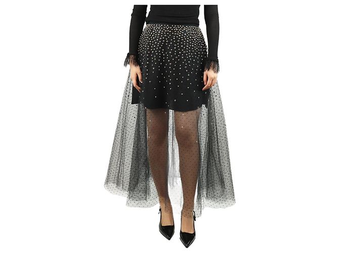 Elie Saab Saia midi de tule preta com studs - tamanho UK 10