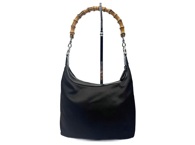 Gucci Diana Bolsa de mão em nylon e bambu marrom escuro Castanho escuro