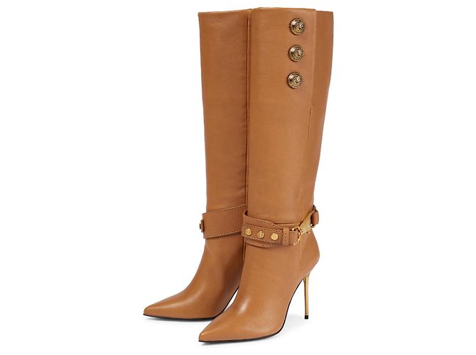 Balmain Robin Cognac Leather Stiletto Boots Beige