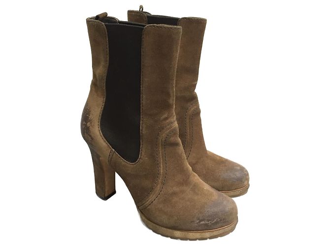 PRADA Ankle boots T.EU 36.5 Suede Beige