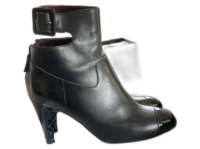 Chanel Ankle Boots Black Leather 8cm Heels