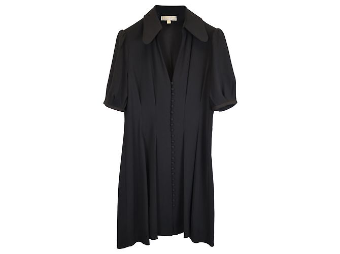 Michael Kors Mini Bischofärmeln Tailliertes Hemdkleid aus schwarzem Polyester