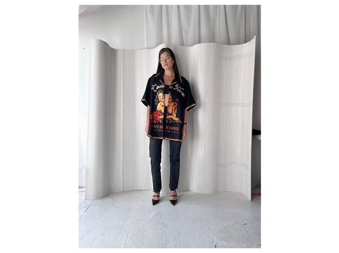 Camicia Pin Up 100% Seta Dolce & Gabbana Nero