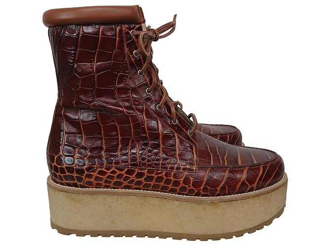 Botas de plataforma com cadarço estampadas Gabriela Hearst David Cogna em couro marrom