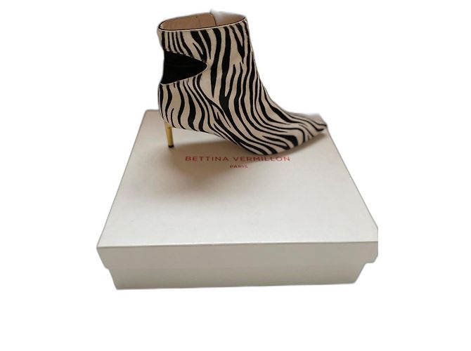Autre Marque Bettina Vermillon Stiefeletten Leder Zebra Schwarz Weiß