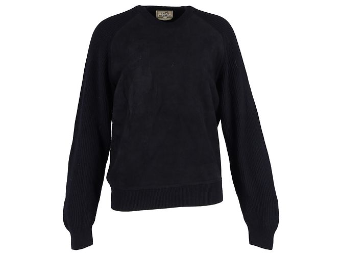 Pull en laine noir avec imprimé gaufré Hermès