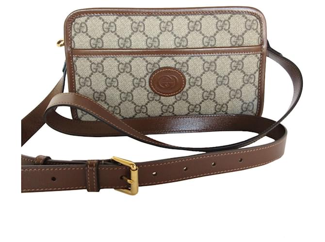 ショルダーバッグ・ポシェット GUCCI GG Supreme shoulder bag leather B.EB/N.ACERO/VRV Gucci GG Supreme Leather Shoulder Bag Brown Beige Plastic