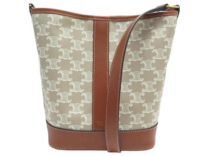 【国内発送】SMALL BUCKET IN TRIOMPHE CANVAS AND CALFセール Celine Small Bucket Bag Triomphe Canvas/Calfskin White