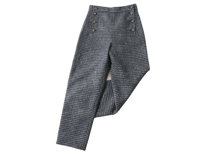 Calça de tweed de lã Chanel COCO Mark Cinza 36 Marrom