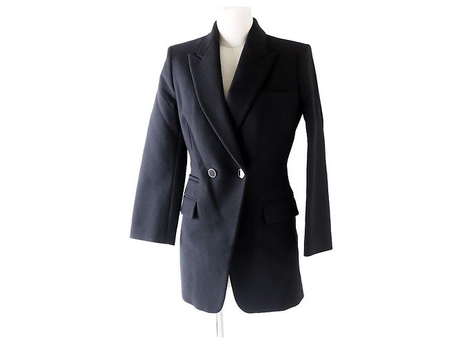 Hermès HERMES Wool Nylon Double Breasted Jacket Black