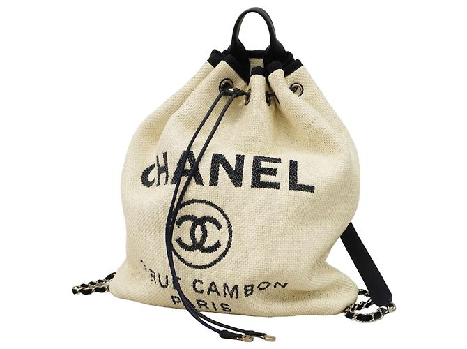Chanel Deauville Strohhut-Rucksack Weiß Marineblau