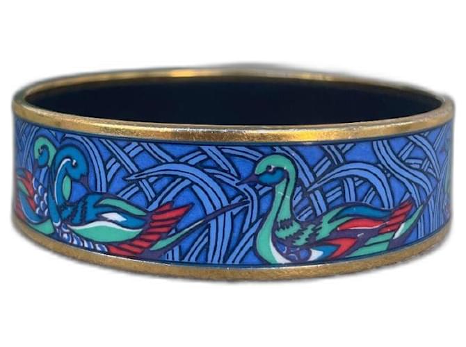 Pulsera Hermès Familia Pato Esmalte Azul Oro Multicolor Gold hardware 