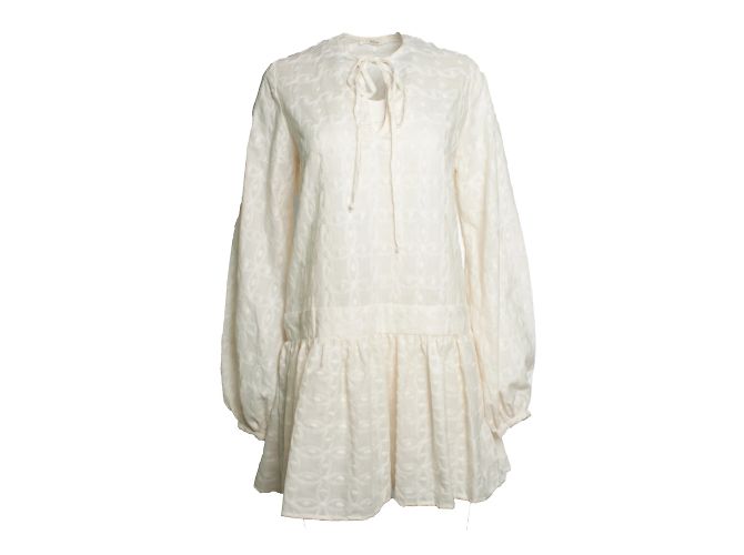 Autre Marque Ecru besticktes Kleid mit Rüschen Matin