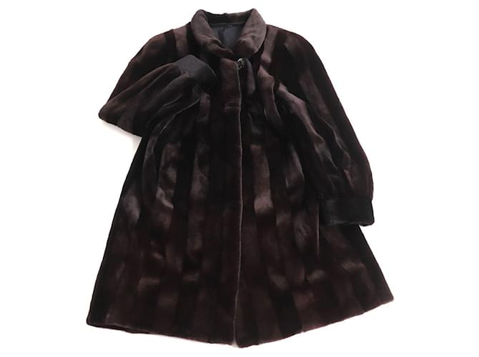Autre Marque SAGA MINK Shared Mink Fur Coat Dark Brown  ref.1690672