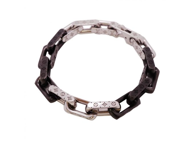 Louis Vuitton Monogram Chain Bracelet Black Silvery