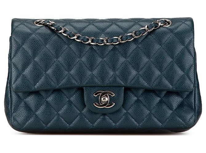 Chanel Bleu Moyen Classique Caviar Double Rabat