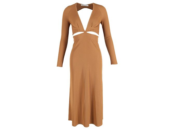Autre Marque Christopher Esber Midi Cutout Ripp Langarmkleid aus braunem Polyester