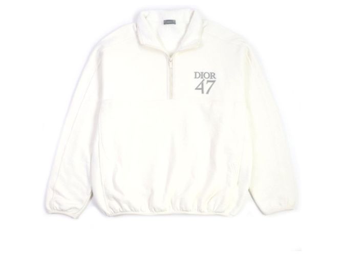 Dior Baumwolle XL Logo Halb-Zip Pullover Sweatshirt Weiß 