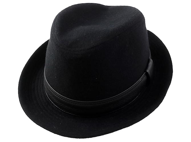 Autre Marque Hermes Cashmere Leather Ribbon Hat Black  ref.1695248