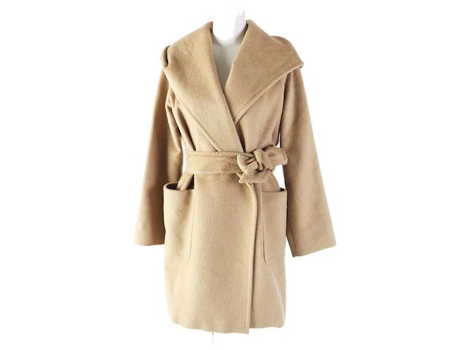 Casaco envolvente com capuz e cinto camel Max Mara 36 Camelo