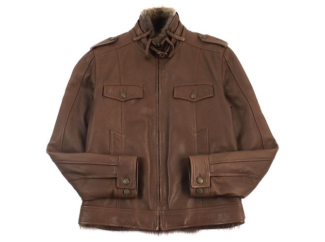 Dolce & Gabbana Leather Trucker Jacket Brown 48