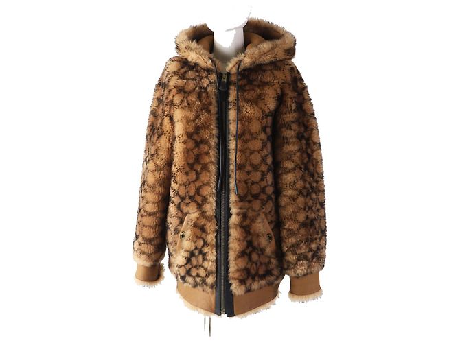 COACH Lamb Shearling Hooded Coat Brown