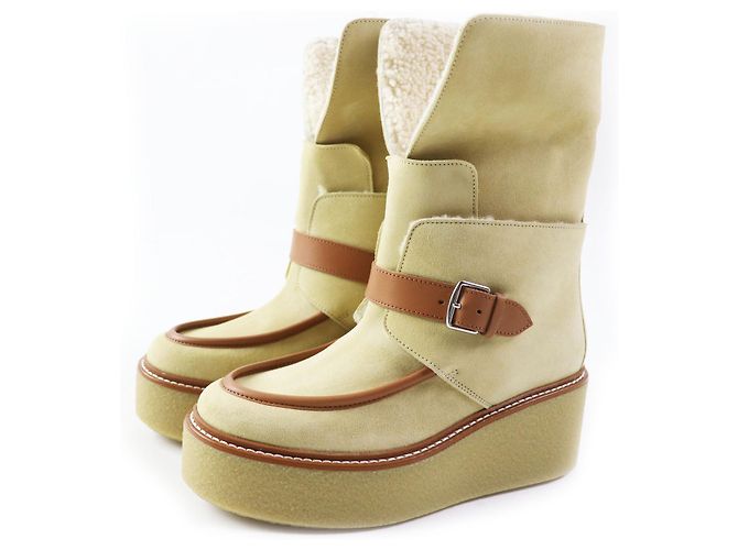 Hermès HERMES Beige Calfskin Short Boots 35 Women