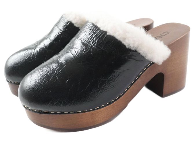 Sandali Clog in pelle di pecora Chanel Nero Marrone