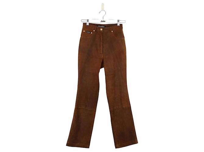 Autre Marque Straight leather pants Brown  ref.1700295