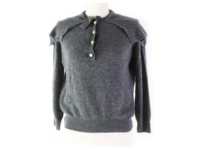 Dior Kaschmir Strick CD-Logo Perlenknopf Grau 